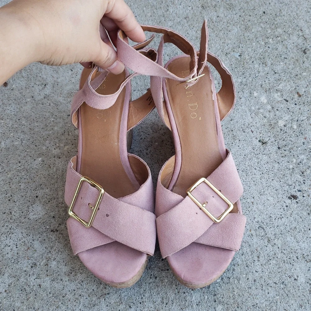 Anthropologie Lien Do Womens Suede Cork Platform Wedge Sandals Size 6 Pink Boho